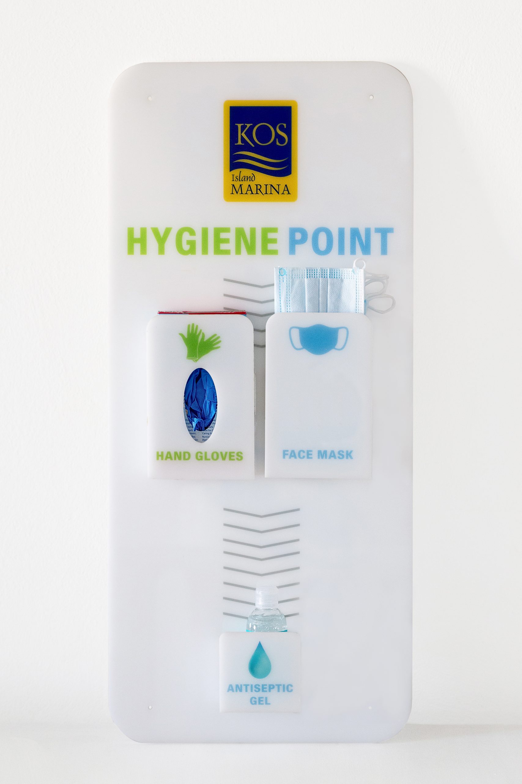 Υγεινομικός σταθμός Hygiene Point απο plexiglass με θήκες για γάντια μάσκες και αντισηπτικό